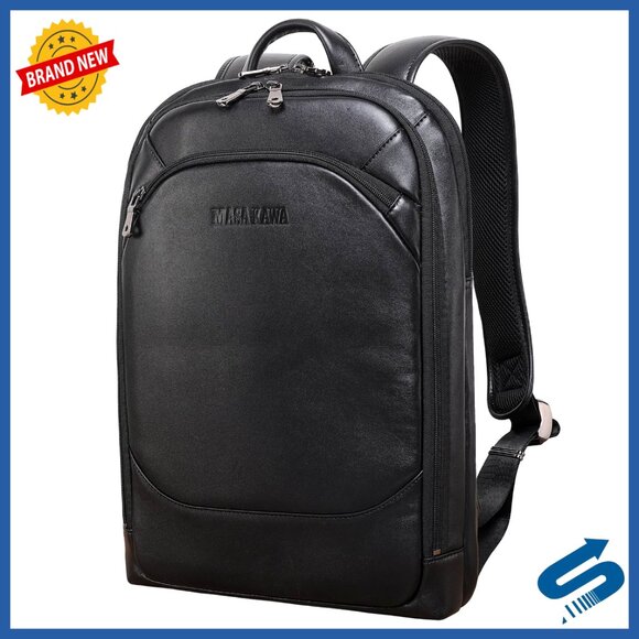 Genuine Leather Backpack Slim Thin Business Casual Daypack Fits 16” Laptop